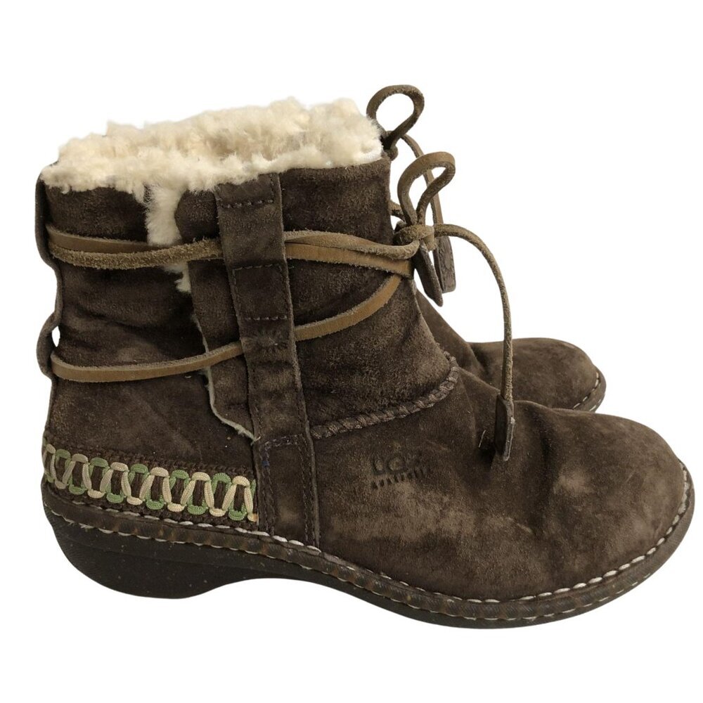 UGG Australia Cove Ankle Boots Size: 7 Brown Lace Up Shearling Suede S/N 5178 - Picture 3 of 7